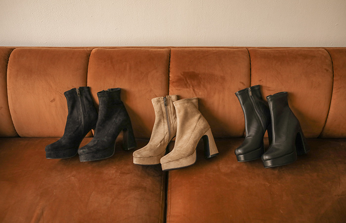 独特 前跟 厚底鞋 脚踝 靴子