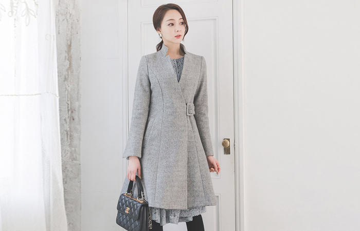 开衩立领扣带喇叭羊毛大衣Ⅱ