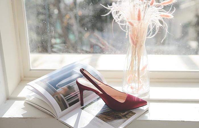 [模特穿35차]글로시 绸缎 슬링백힐