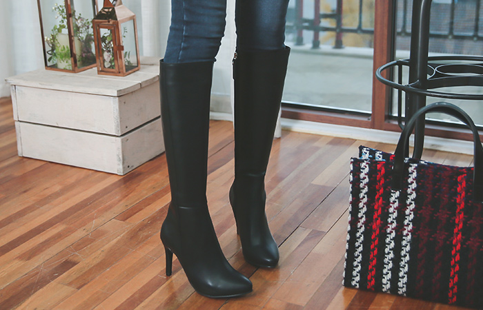 [模特穿35次]玩世不恭侧拉链长款高跟靴子