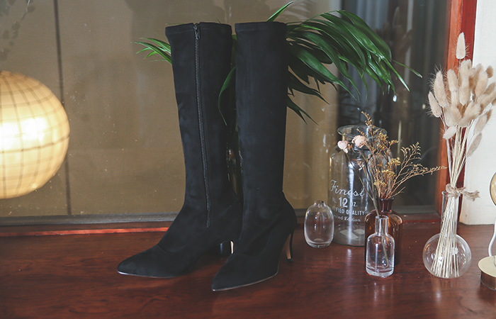 [模特穿35次]翻毛皮弹力高跟靴子