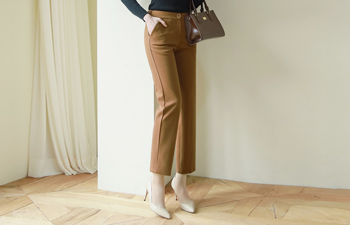 黄金环扣后侧松紧带拉绒弹力宽松长裤