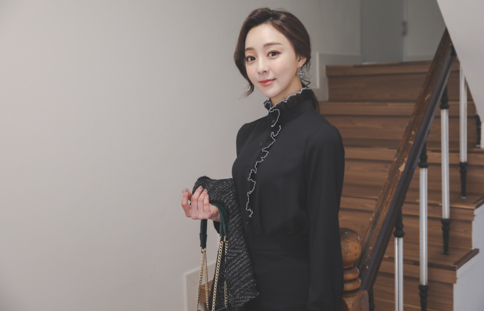 褶边 荷叶 高龄 女衬衫