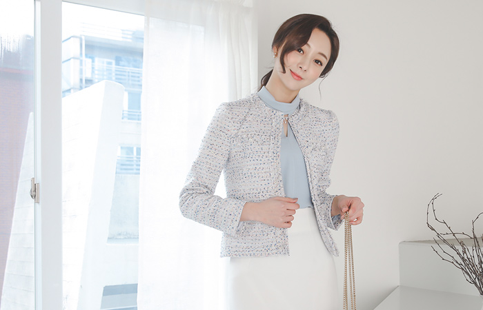 闪亮柔色粗呢夹克