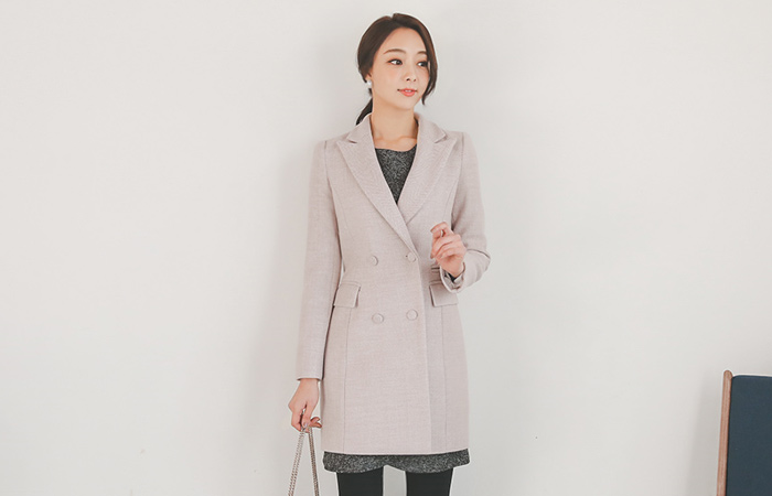 粉色人字纹棉衣羊毛大衣