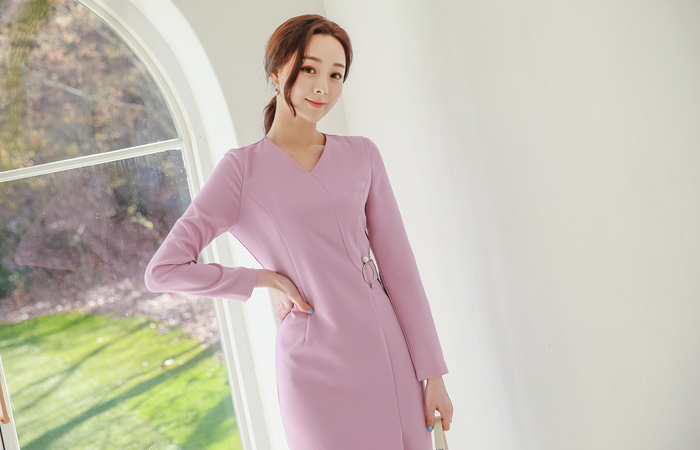 珍珠 银环 开叉 开衩 连衣裙