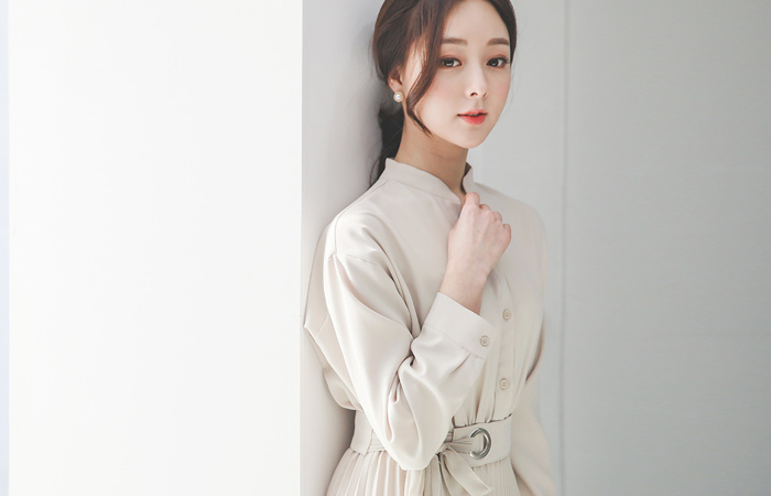 O形圈 束带 褶边 连衣裙