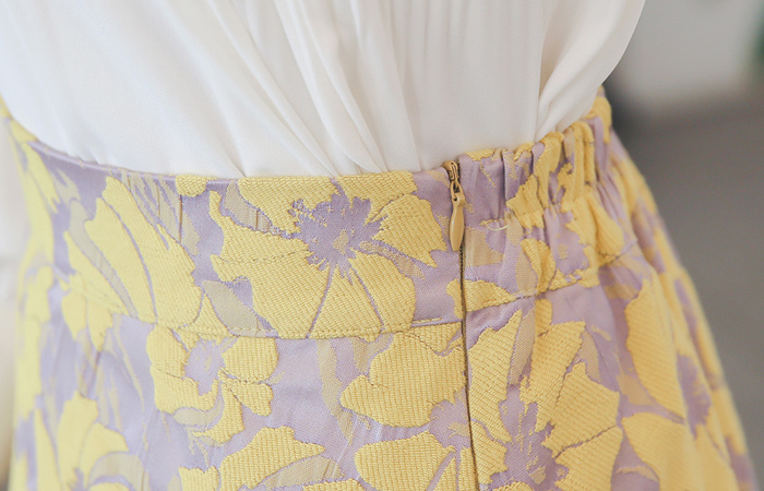 春季 花 后侧松紧带 喇叭 裙子