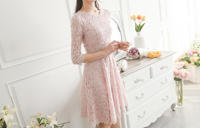 [婚礼]新娘蕾丝波浪群/喇叭裙连衣裙