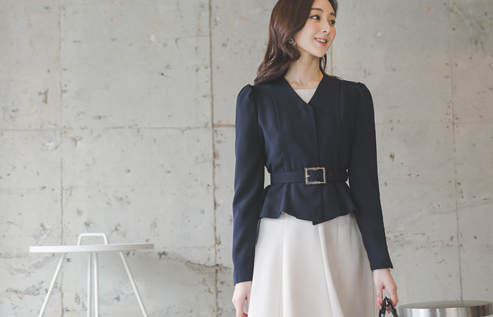 豹纹方形腰带 荷叶边 短夹克