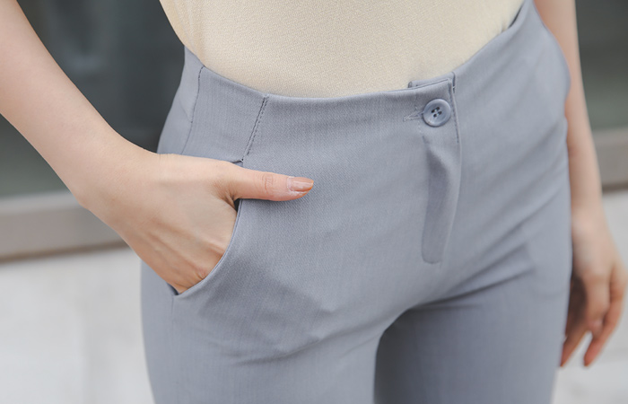 一字型 侧边开衩 弹力 宽松长裤 裤子