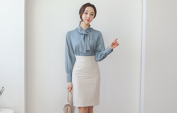 简单 腰头 缝线 H字型 裙子