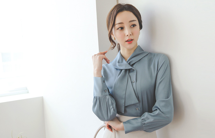 缎子 披巾领 围巾领 罩衫