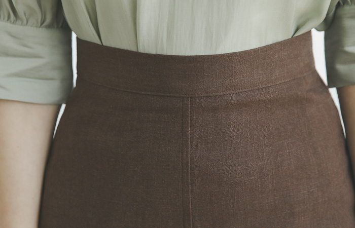 腰头 基本 高腰 亚麻 长款 裙子