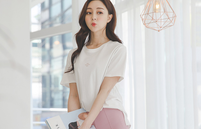 日常 配色文字图案 圆领 棉 短袖T恤