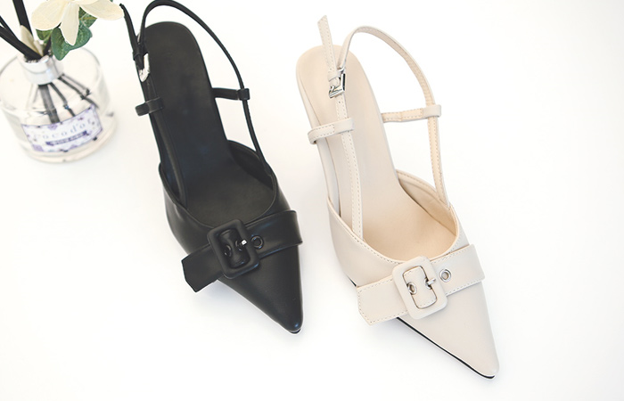 古典 带扣 露跟高跟鞋
