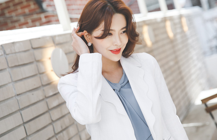 波浪卷 领子 修身 亚麻 夹克