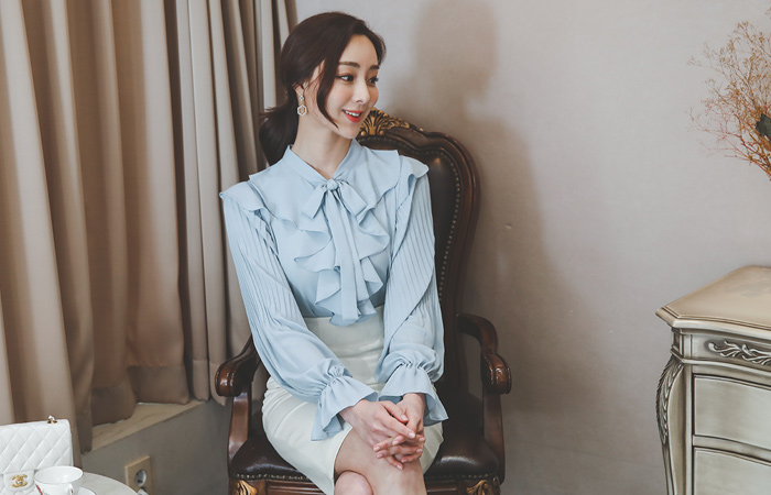 可爱 褶边 袖口 袖 罩衫