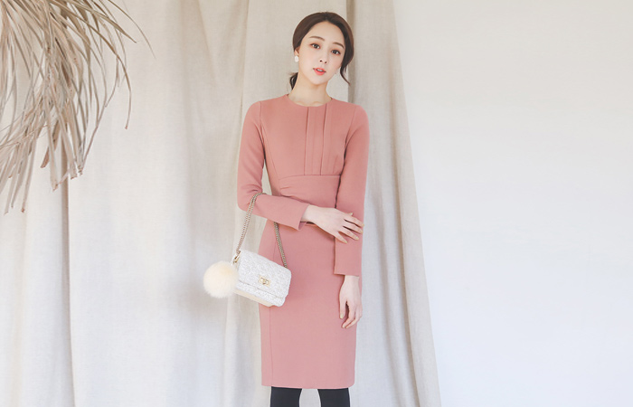 ELLE细褶皱拉绒连衣裙