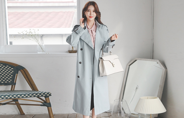 古典 扣带 棉 双 双排扣雨衣