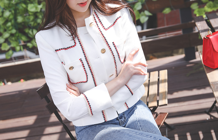 编织流苏花边金色纽扣夹克