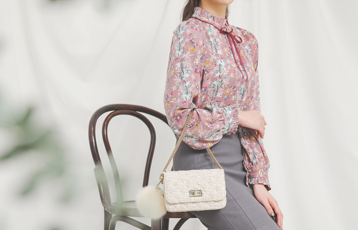 Flower Shirring Signature蝴蝶结女衬衫