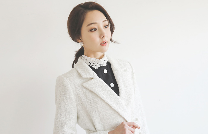 古典束带 粗呢中长款夹克