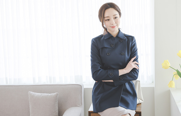 基本 扣带 短上衣 双排扣雨衣