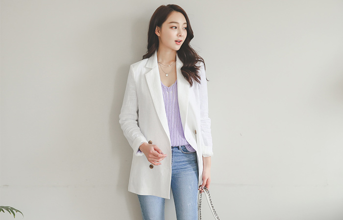 蕾丝彩色亚麻外套