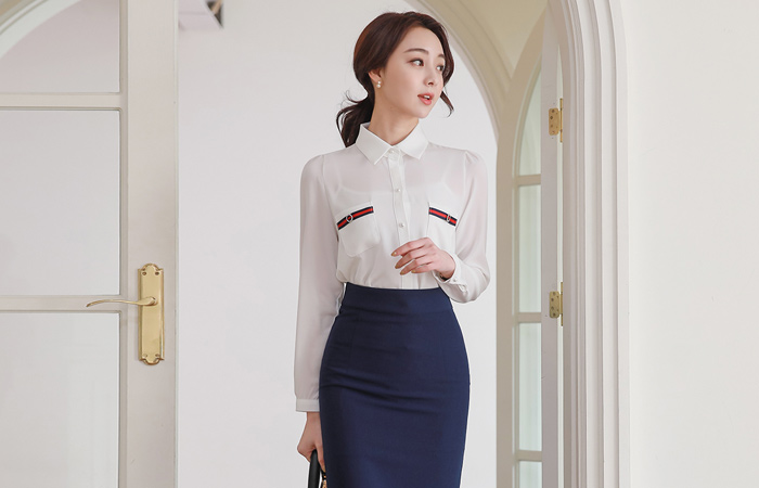 镶钻 绷带 口袋 衬衫 女衬衫