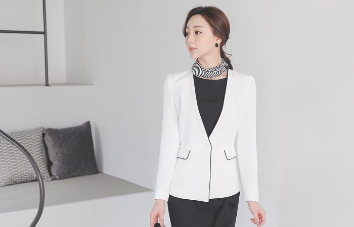 摩登 滚边 无领 单纽扣 外套