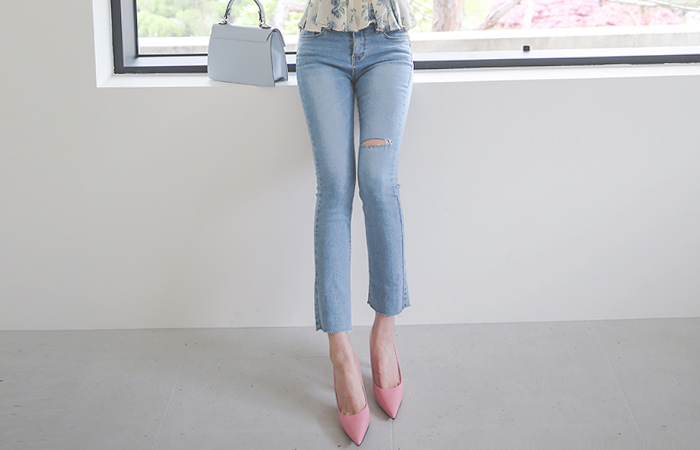 里面松紧带 Light-Blue 裁剪 一字型 牛仔色