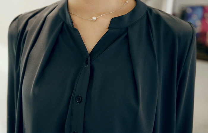 半开中国脖子褶皱女人衬衫（袖子7）