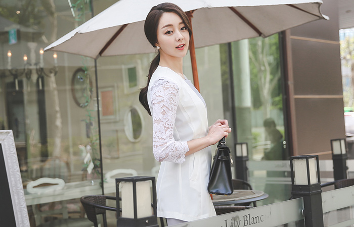 蕾丝纯色长袖外套