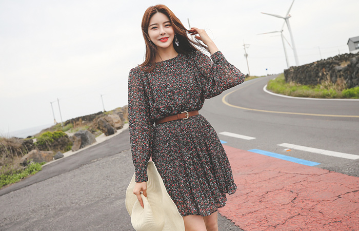 三色堇 雪纺 褶边 迷你 连衣裙