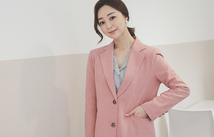 基本 修身 滚边口袋 亚麻 夹克