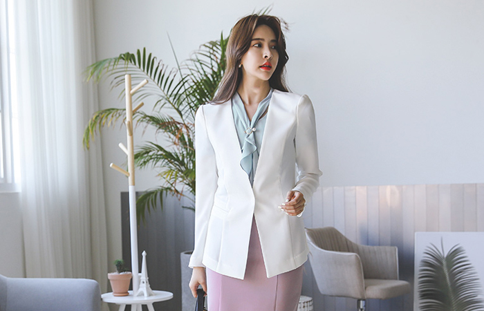 开叉 修身 无领 夹克