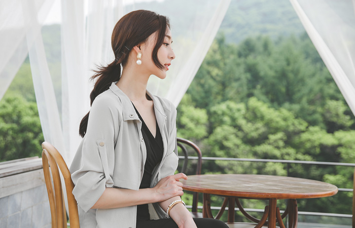 夏天 卷边衣袖 立领 风衣 长款夹克