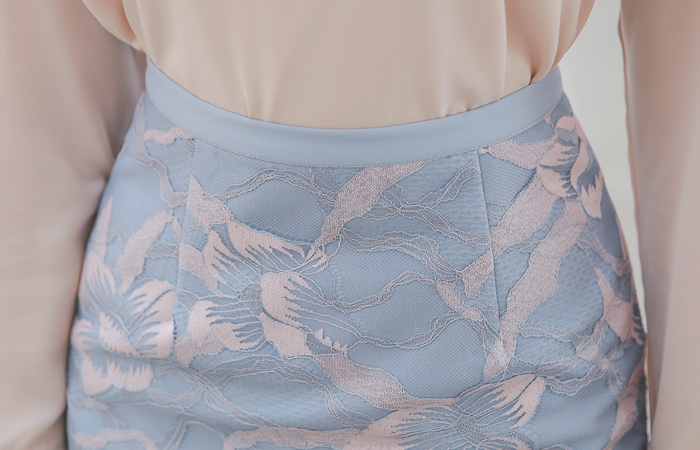 静蓝二重蕾丝裙子