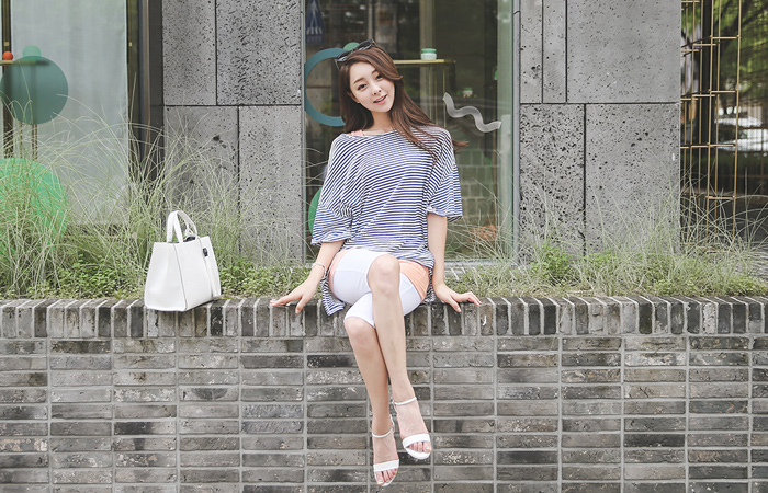 巴厘岛条纹宽松Ť恤衫