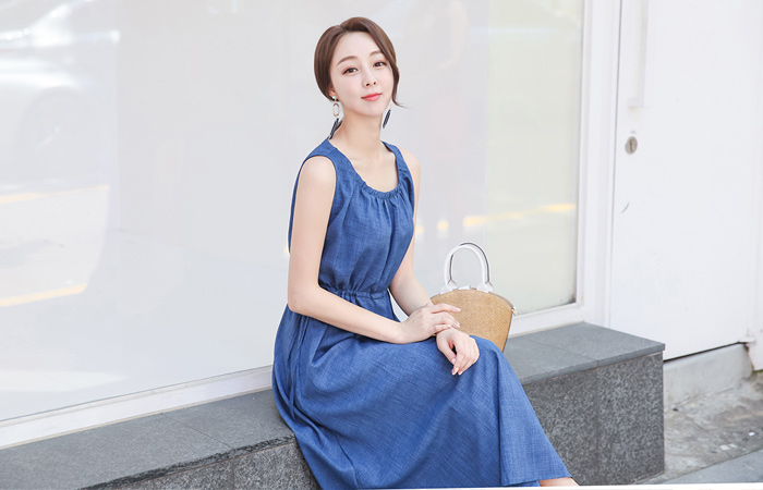 天然亚麻串长款连衣裙