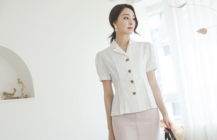 泡泡袖 古风扣 细褶 弹力 亚麻 夹克