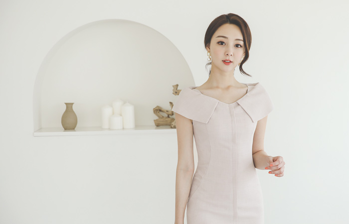 披肩领 开叉线条 修身 连衣裙