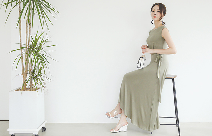 丝滑 弹力 华丽 扭 长款连衣裙