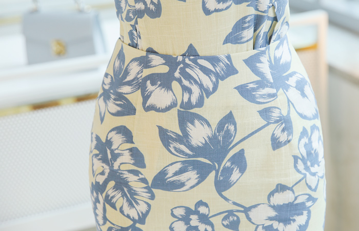 亚麻 质地 花纹 印染 裙子