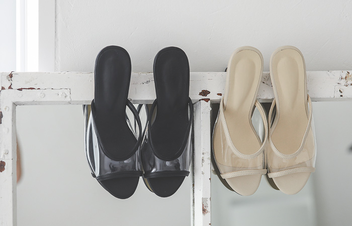 简单 透明 皮条/束带 拖鞋