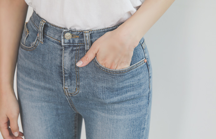 冰复古水洗简单裁剪紧身牛仔裤