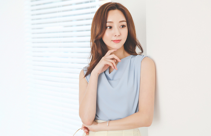 二重 堆领 郁金香型 无袖 罩衫