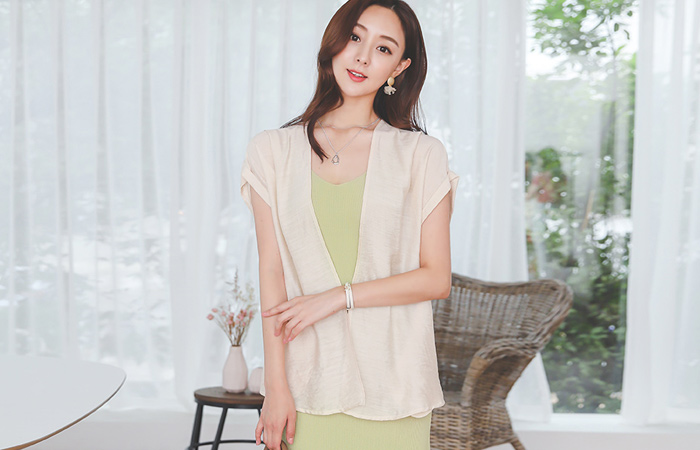 凉爽 슬러쉬 敞开式 롤업가디건