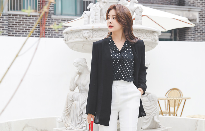 摩登 肩垫 开衩 敞开式 夹克